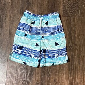 Blue and White Shark Print Swim Shorts
